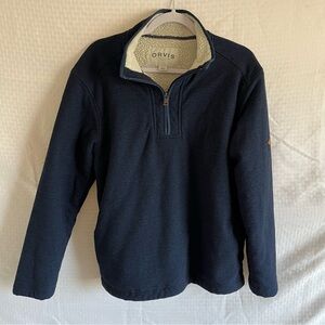 Orvis Sherpa Fleece Lined 1/4 Zip Pullover Navy Blue Size Medium